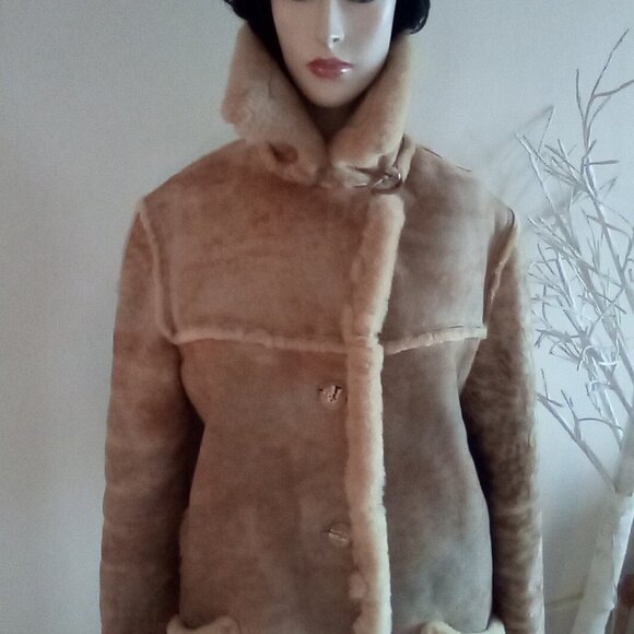 VTG Genuine House Of Leather Women's Suede Shearling Coat Sz M Bust 44" Doubled - Picture 14 of 14